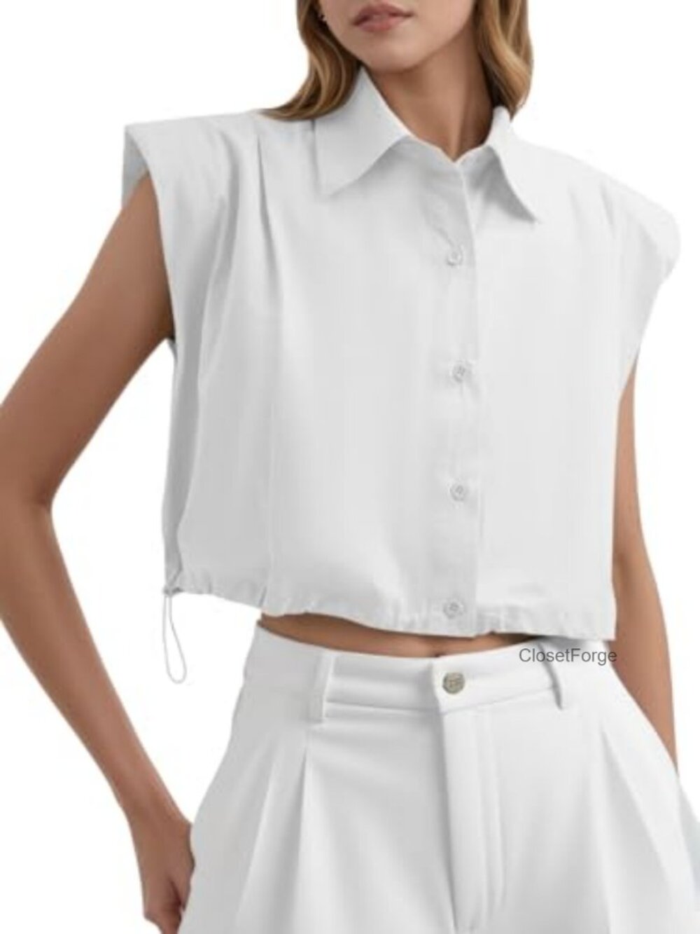 Women's Cotton Sleeveless Crop Top Button Down Casual Summer Tank